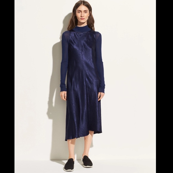 Vince ink blue satin Bias sleeveless midi dress - Picture 3 of 9